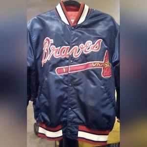 LARGE VINTAGE SATIN BOMBER JACKET / 90's ATL BRAVES • men/womens